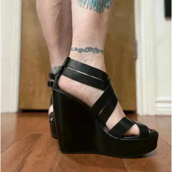 Kork-Ease Hailey Strappy Platform Wedge Sandals Shoes Black Leather 9 40.5 - Picture 3 of 12